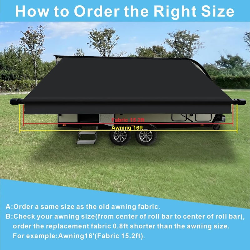 Dulepax RV Awning Fabric Replacement(12'2" Fabric) Upgrade 18.5oz Heavy Duty Vinyl RV Replacement Awning, Universal RV Canopy Replacement for All Trailer Motorhome Awning Brands Black - Image 5